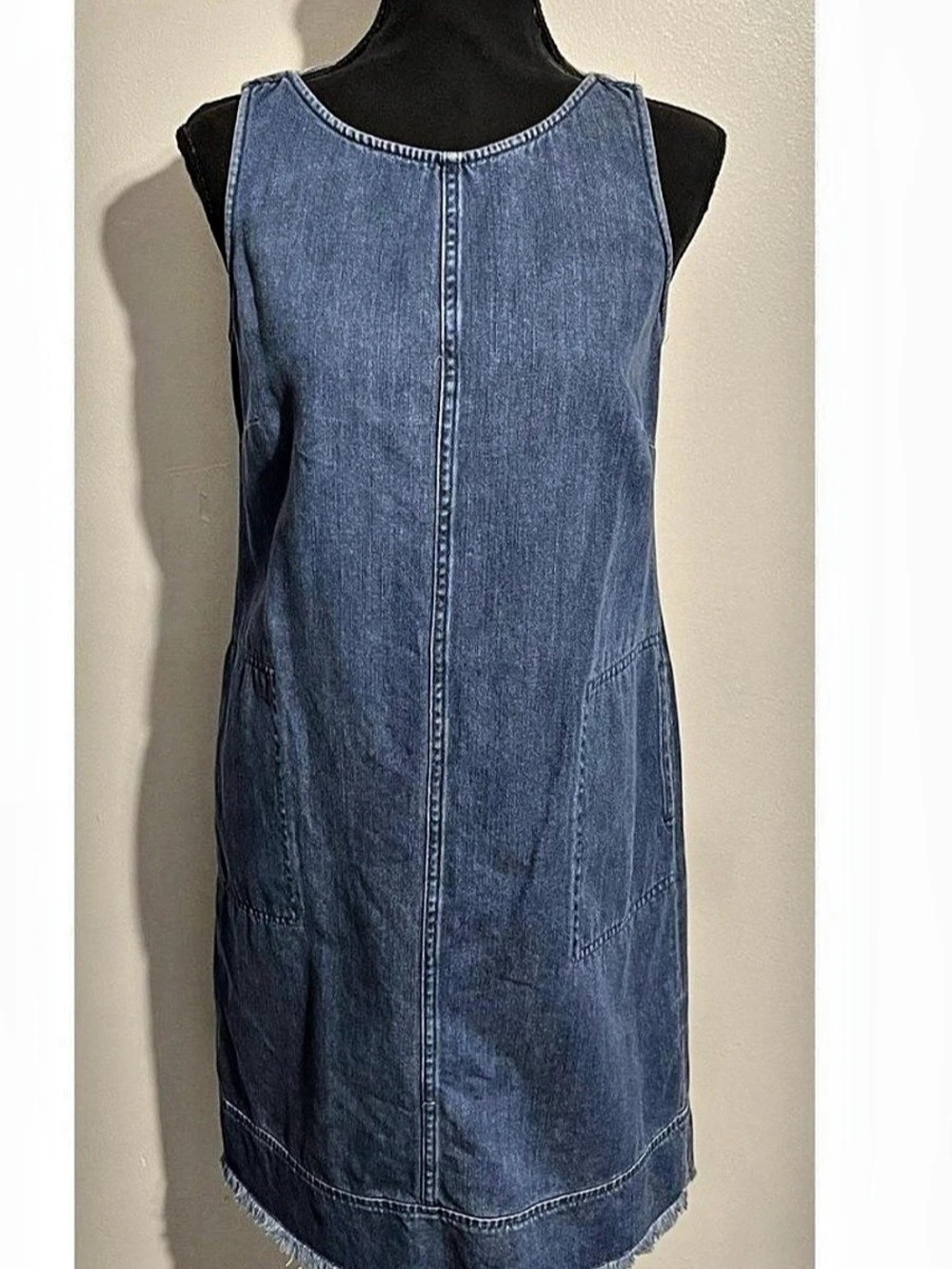 J.Jill Denim Shift Dress with Raw Fringe Hem and Back Bow Tie large petite